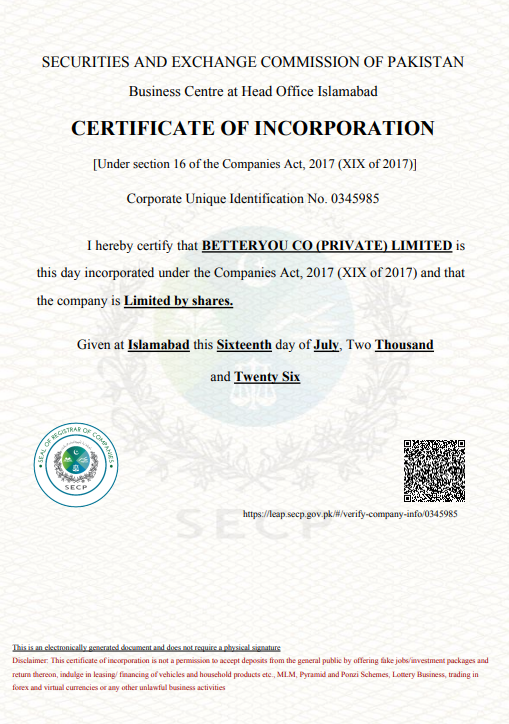 BetterYou Co. Certificate of Incorporation